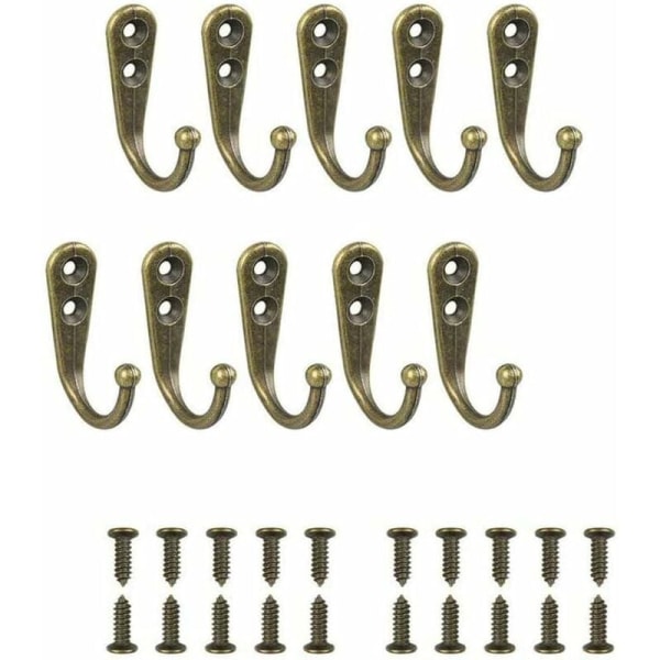 10 Pieces Single Hook Bronze Wall Hook Coat Rack Bronze Tone wit