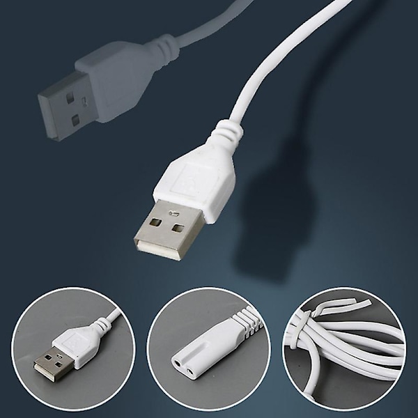 USB-laddningskabel passar 5V ficklampa rakapparat hårtrimmer tråd hål 1,8 [GGL] white