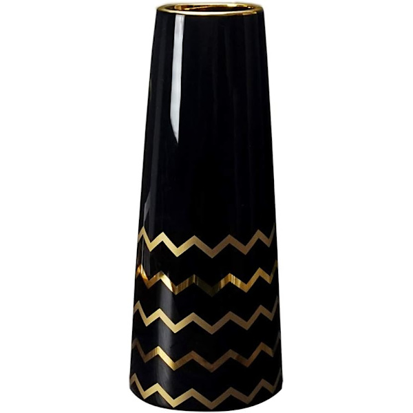 25cm Blomster Vase Svart Gull Keramikk Dekorative Vas Høy Design