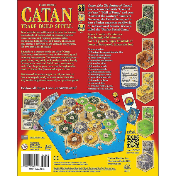 Catan-lautapeli (peruspeli) Perheille sopiva lautapeli Aikuisille ja perheille sopiva lautapeli Ikäsuositus 10+, 3–4 pelaajalle