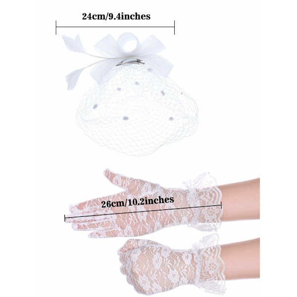 Sløjfe fascinator hat fjer slør mesh pandebånd og kort blonde