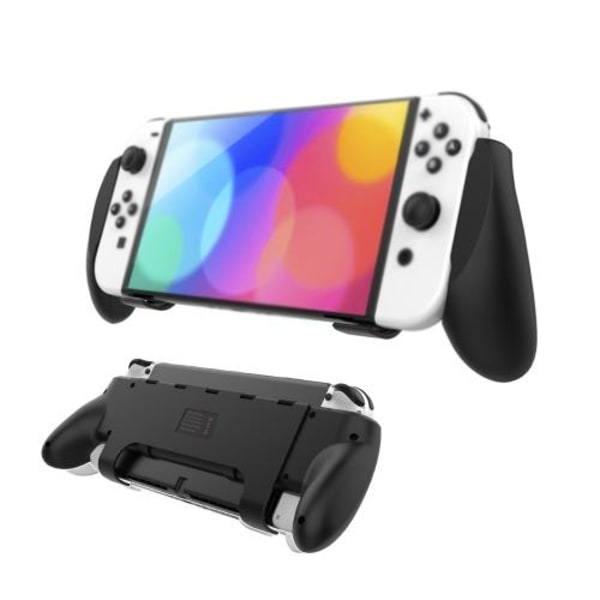 Nintendo Switch OLED -kuori mukavalla otteella ja telineellä, musta