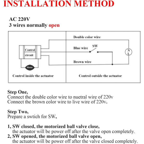 2-vägs motoriserad ventil elektrisk kulventil 220v normalt öppen magnetventil 1/2 3/4 1 1-1/4 1-1/2 2 tum (1 tum DN25)