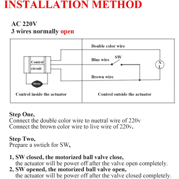 2-veis motorisert ventil elektrisk kuleventil 220v normalt åpen magnetventil 1/2 3/4 1 1-1/4 1-1/2 2 tommer (3/4 tommer DN20)