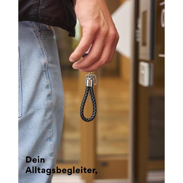 Svart läderrep nyckelring, vävd nyckelaccessoar, metall nyckelring, bilnyckel fob väska tillbehör