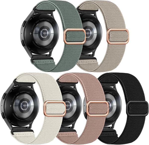 5-pakning elastiske bånd kompatible med Galaxy Watch 7/6/5/4/Active 2, 20mm-FA-