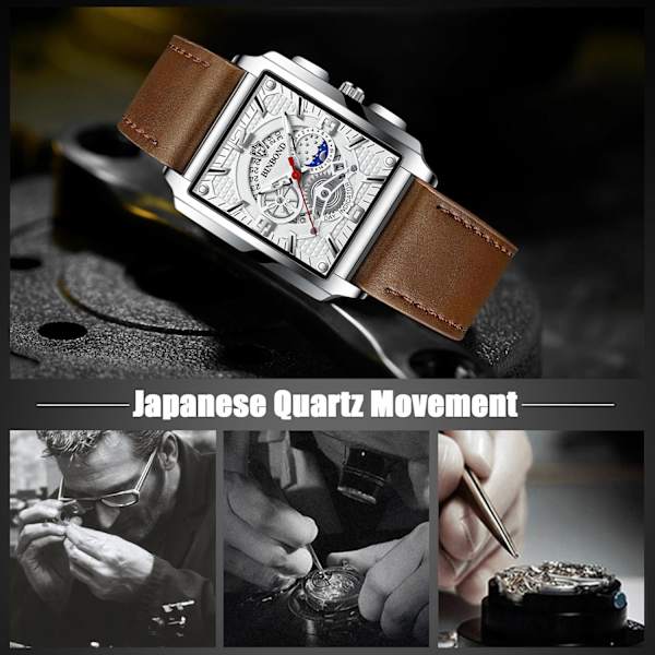Rektangulära Herrarmbandsklockor Mode Analog Kvarts Armbandsur Herrar Business Vattentäta Klockor Glansiga Rostfritt Stål Armband För Män Vit Bru White brown