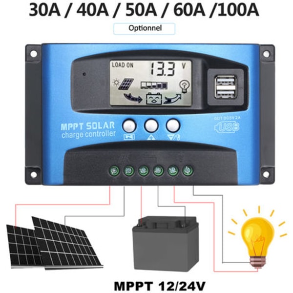 12v/24v Smart Batteri MPPT Solcelle Regulator Lading