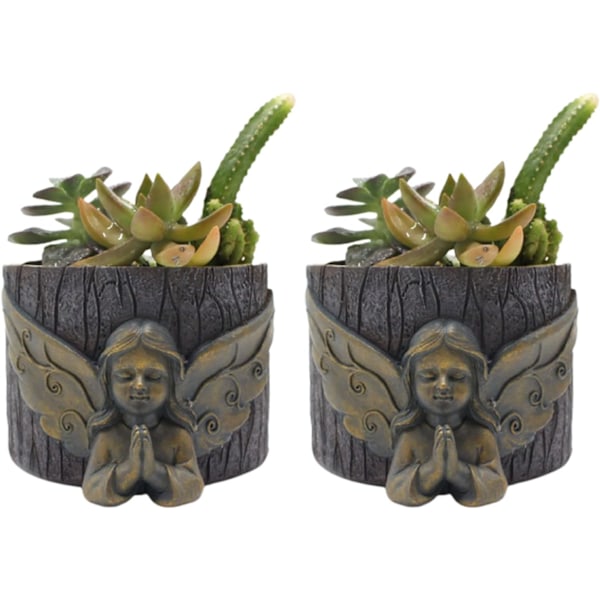Sett med 2 blomsterpotter i harpiks til sukkulenter - Bonsai-Little Angel