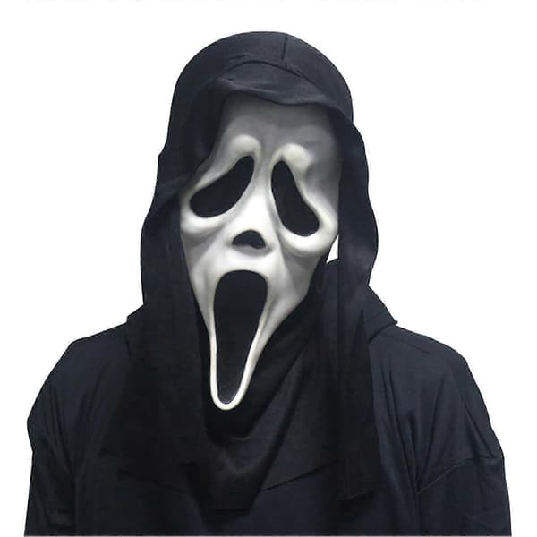 Scream Maske med Sort Hætte Spøgelsesansigt Halloween Maskerade Tilbehør-FA-