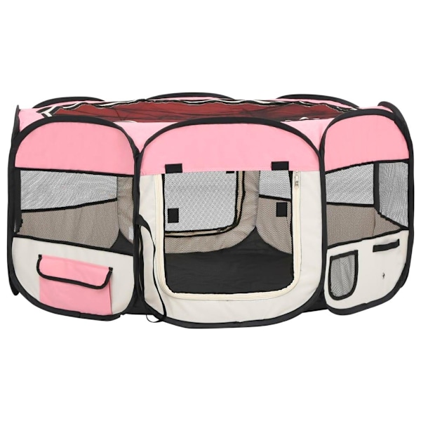 vidaXL Taittava koira-aita laukulla vaaleanpunainen 145x145x61 cm pink 2550