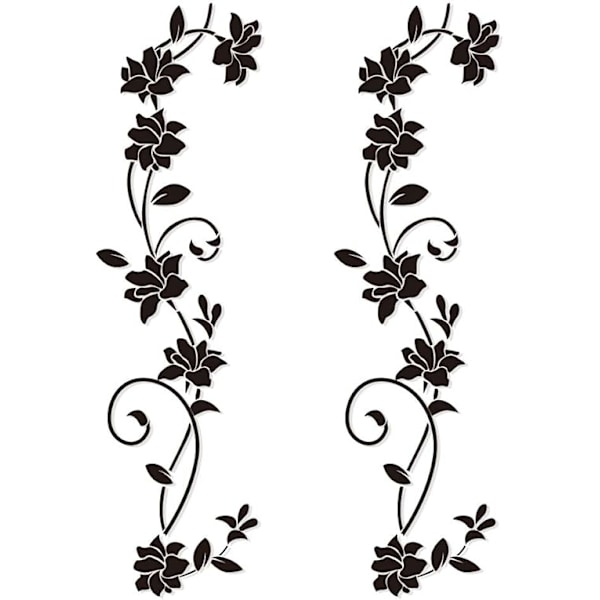 2 sæt vægklistermærker 105*30cm Vinranker Blomst Sort PVC Design Vægsticker