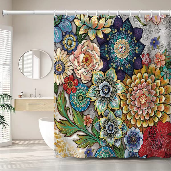 180 x 200 cm Bruseforhæng med 12 Kroge Hurtigtørrende (Blomster), Maskinvaskbart-FA-