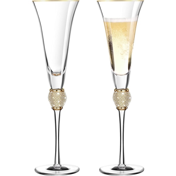 2st Rhinestone Champagneglas Bröllopsrostning Glas Brätt