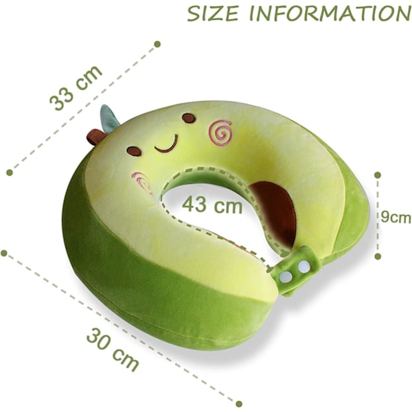 Söt resekudde för barn och vuxna, ren minnesskum U-formad nackkudde med tvättbart överdrag, bekvämt huvudstöd resetillbehör, Avocado-FA3- avocado