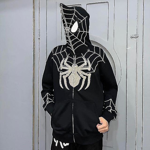 Spiderman-huppari miehille Painettu huppari Streetwear paras joululahja Musta Black S