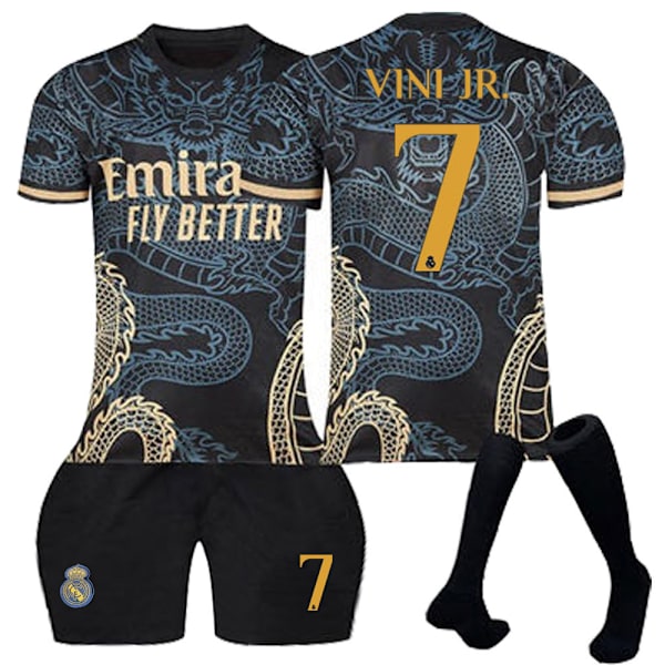 23-24 Real Madrid Dragon Black Special Edition Fotballdrakter Barnfotballutstyr No.7 Vini No.7 Vini M