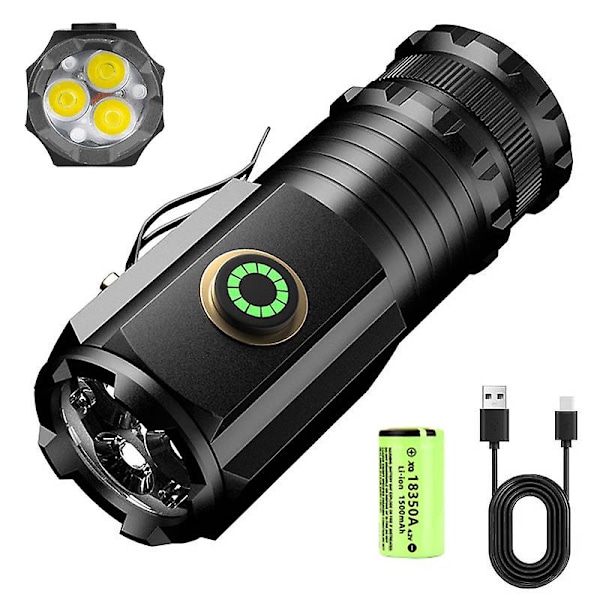 Led Mini Lommelygte Kraftfuld Type-c Genopladelig 18350 Batteri Lommelygte Lampe Med Halemagnet Taktisk Lygte