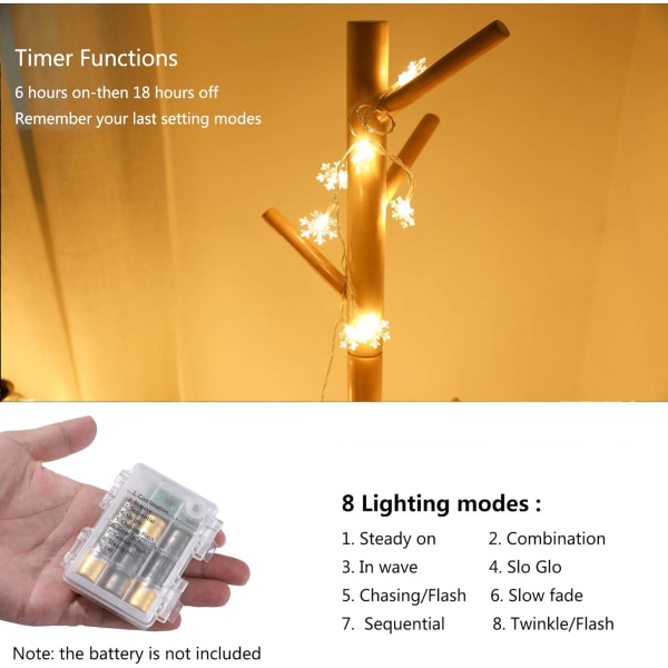 Julbelysning, 24,6 fot 50 LED-slingljus batteridriven