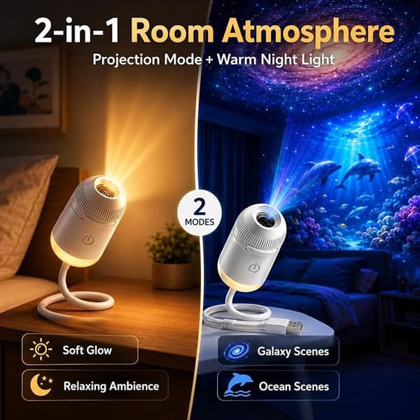 Galaxy Projector Night Light, 2-in-1 Holographic Star Projector 5D Plug and Play HD Smart Dynamic Ceiling Projector Lamp-FA- With 24 films