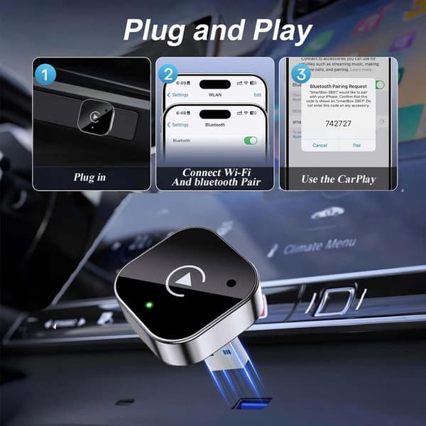 2026 Oppgradert Trådløs CarPlay-adapter for iPhone og Android, Mini Kablet til Trådløs Adapter for CarPlay og Android Auto-FA-