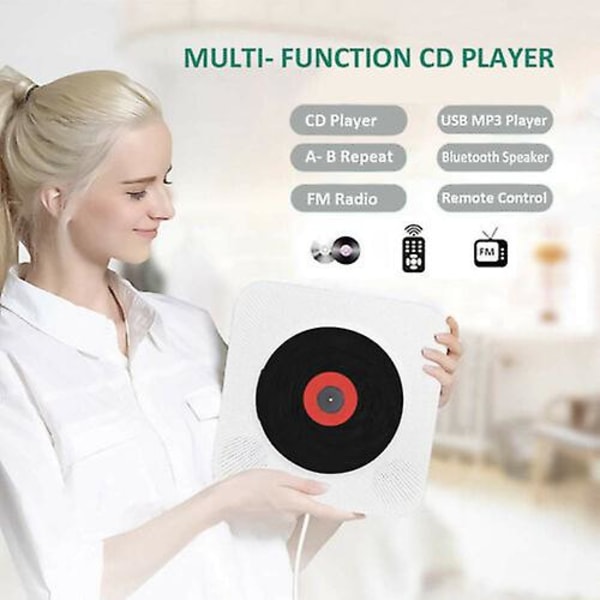 Seinään kiinnitettävä CD-soitin Surround Sound Fm Radio Bluetooth USB Mp3 Levy Kannettava Musiikkisoitin Kaukosäädin Stereokaiuttimet Koti Black