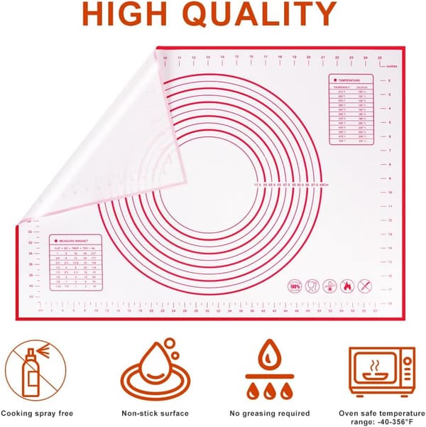 Non-stick deigrullematte, 70×50cm silikon deigrullematte, sklisikker silikon bakematte, matplate, kakematte, kakematte, kake-/pizzamatte-FA- 70*50CM - red