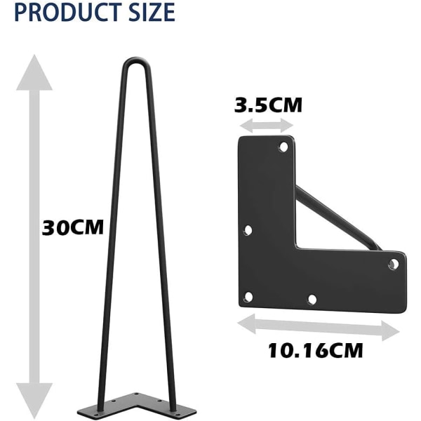 4 st 30 cm DIY metallbordsben, hårnålsben, 9 mm diameter möbler