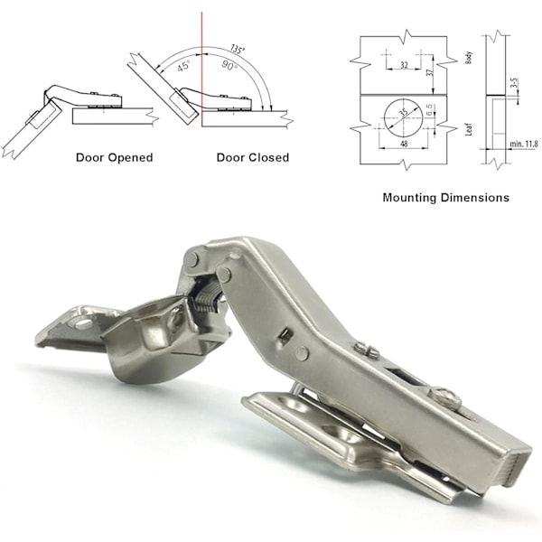 45 graders hjørneskabsbeslag 35 mm med dæmper til flersidede døre Soft Close-beslag til hjørnefolddøre Skab Møbler Køkken Sæt af 4