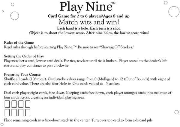Play Nine - Lautapeli Perhepeli Korttipeli Yhdeksän Kierrosta Golf-FA-