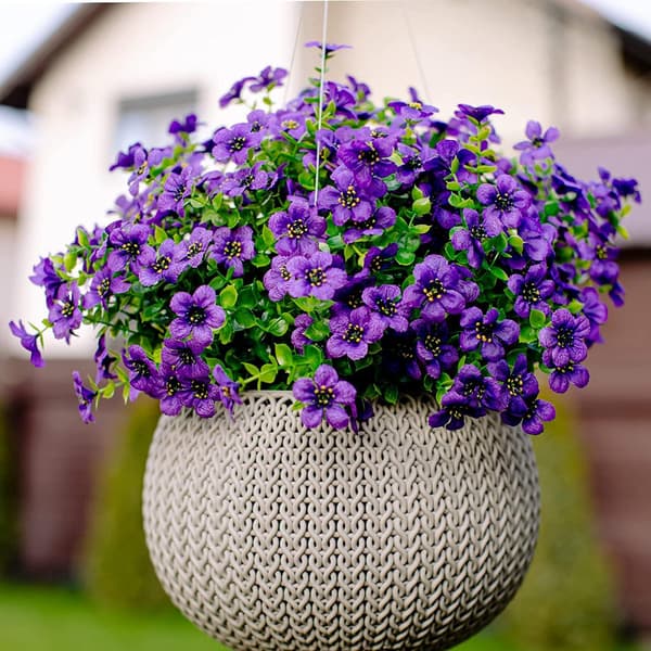 10 Artificial Flowers, Purple Artificial Flowers, UV-Resistant Plants-FA-