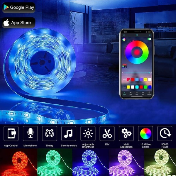 LED-ljusremsor, 16,4 fot RGB-ljusremsor, Bluetooth-styrning