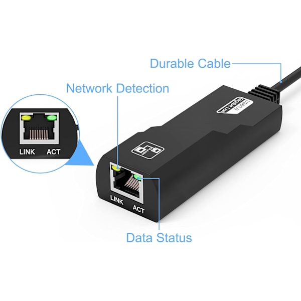 USB Ethernet-adapter, USB 3.0 til RJ45 Ethernet-adapter, nettverk 1000Mbps LAN-adapter kompatibel med Windows 10/8.1/8/7/Vista/XP, Mac OS 10.6 og høyere, Linux