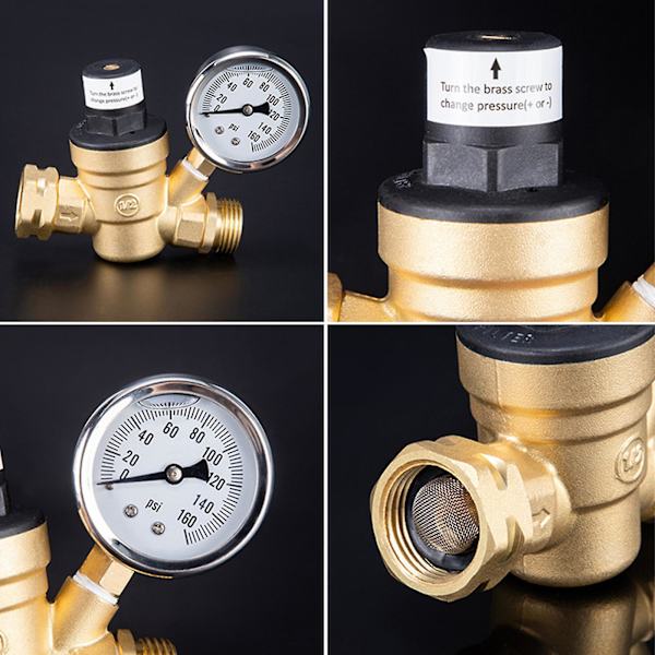 Set 3/4' Mässing Vattentrycksreducerande underhållsventiler Dn20 Regulator Justerbara Avlastningsventiler Mätare