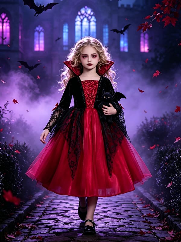Flickors vampyrprinsessklänning gotisk spets-tutu Halloween rollspelsfestdräkt 4Y Burgundy