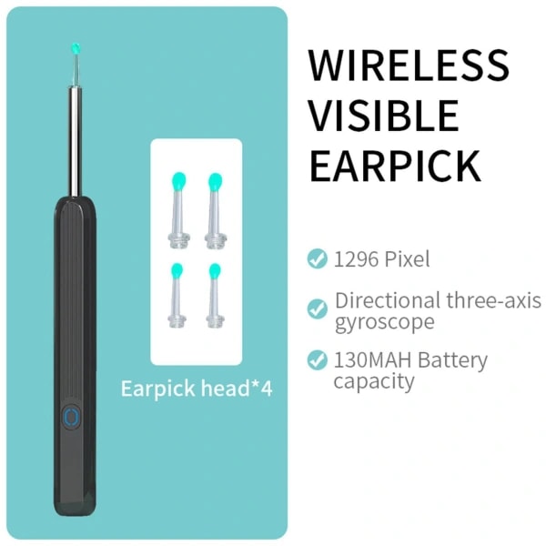 Trådlös HD Ear Wax Remover Kamera Öron Endoskop Sked Pick C NE3 black+8-piece set