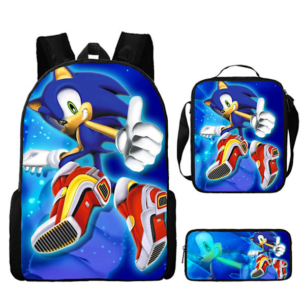 Sonic-reppu lapsille, lounaslaukku, kynäpussi setti kolme - korkea laatu 35