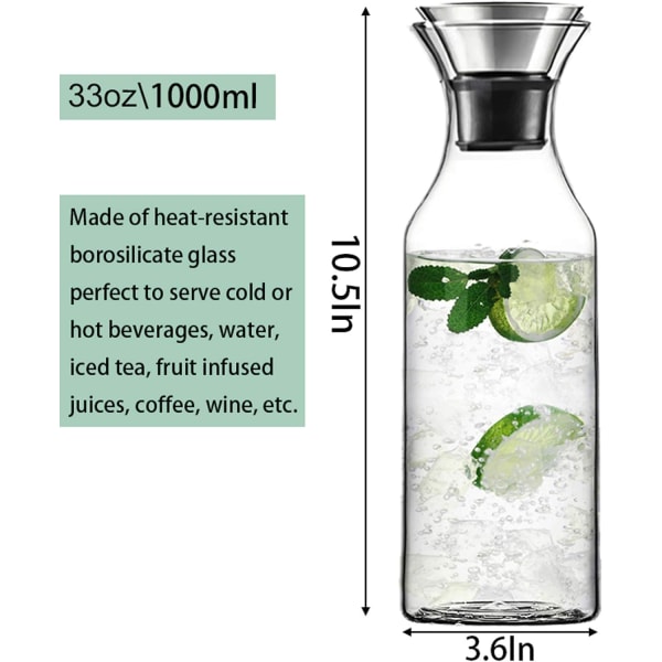 1 liters vattenkokare i glas med silikonlock i rostfritt stål