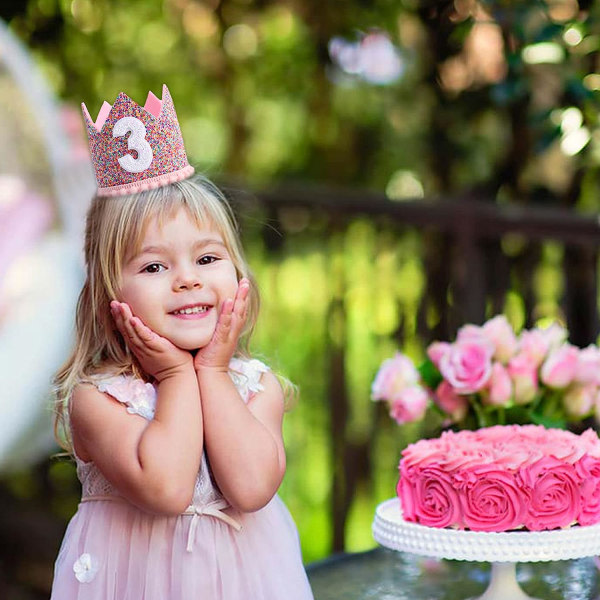 Regnbågskrona för 3-årsfest - Glitterfödelsedagskrona, Födelsedagshuvuden för barn, Babys födelsedag Fotorekvisita, Krona