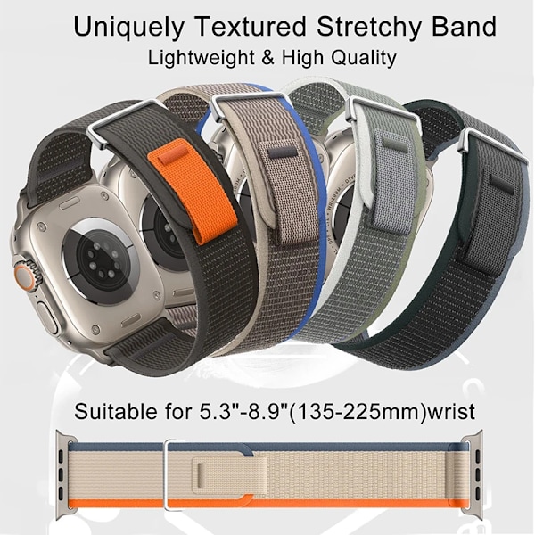 Trail Loop rem til Apple Watch Band 44mm 40mm 45mm 41mm 42 44 45 mm Sportarmbånd iwatch Ultra 2 49mm serie 9 8 se 7 6 5 4 3 sort