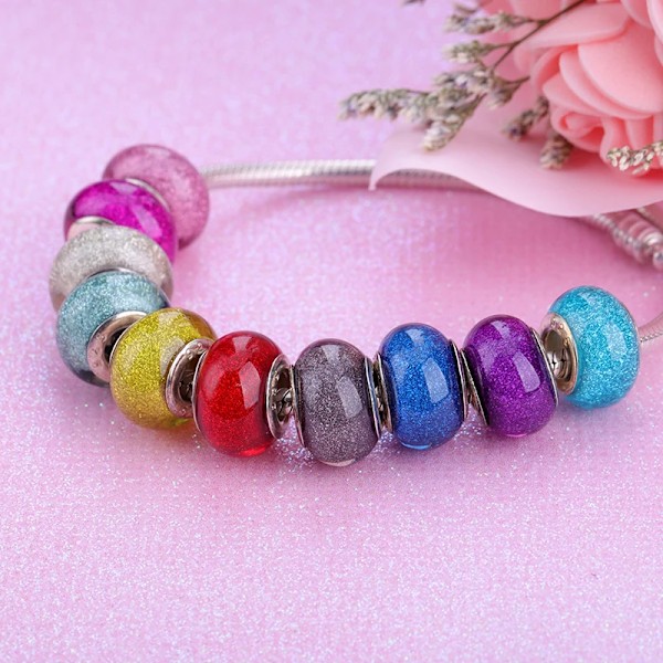 Ny europeisk färgglad Lampwork Glaspärla Murano Plast Aolly Charm Passar Pandora Armband Armband Kvinnor Tjej DIY Smycken Dropship YW15222D