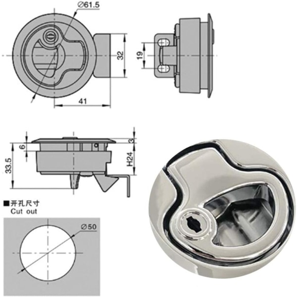 Bådluge-låsegreb Marine, zinklegering Flush Hatch Latch