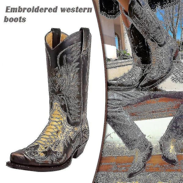 Python Western Støvle Colorblock Broderi Herre Støvler Mode Moderne Sko 44