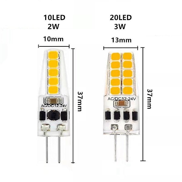 10 kpl himmennettävää G4 LED-lamppua Ac/dc12-24v 10led 20led energiansäästö