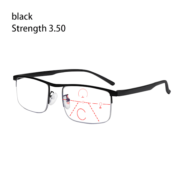 Anti-blått ljus läsglasögon progressiva presbyopiska svarta Strength 3.50 black