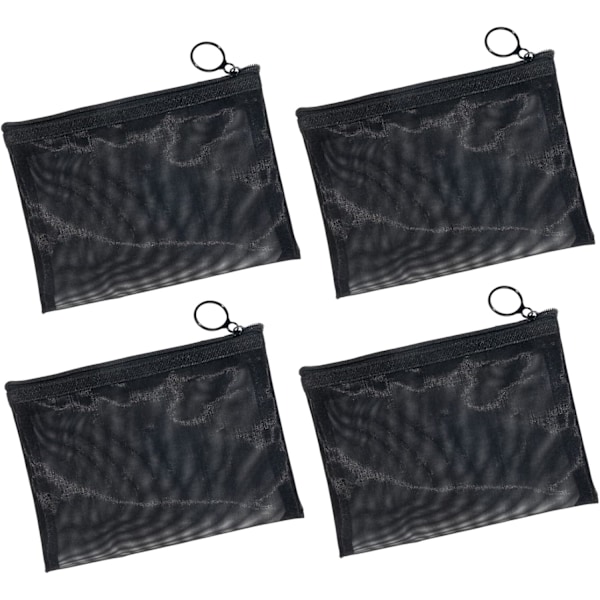 4 stk Mini lynlås Toilettaske Organiseringspose i mesh, sort nylon Vandafvisende lille håndtaske Kosmetik
