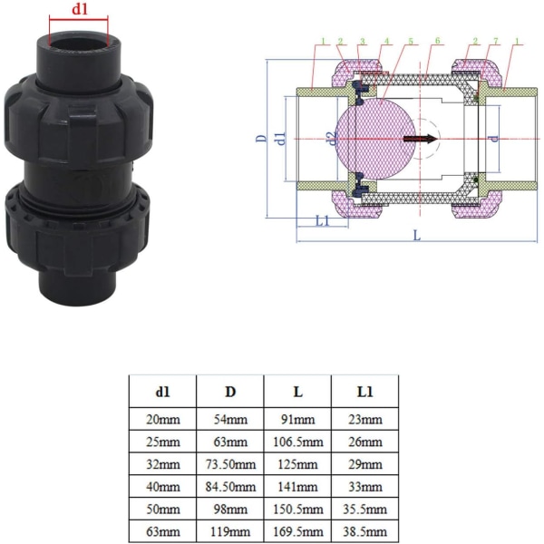 Kulkontrollventil 20 25 32 40 50 63mm simbassäng backventil a