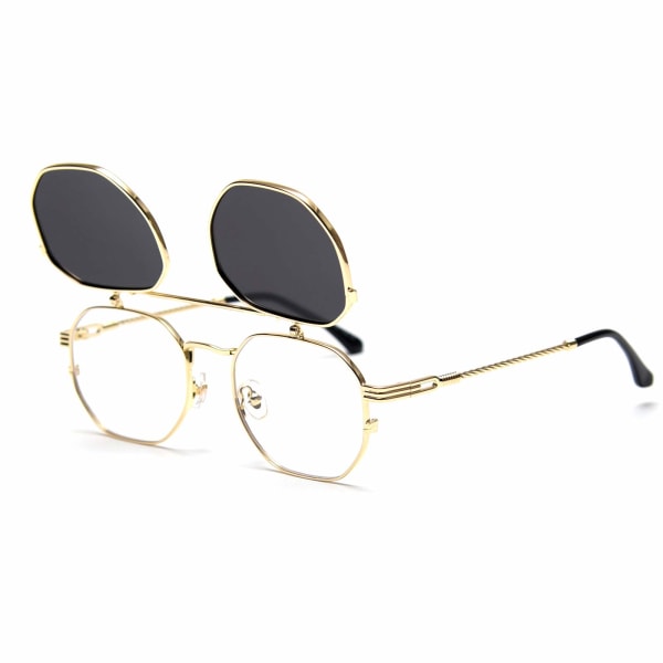 Retro Sunglasses for Women Men Steampunk Sunglasses Flip Up