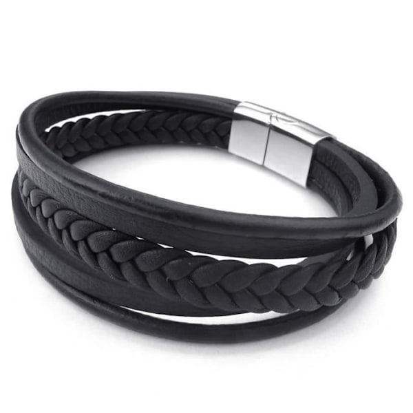 Armbåndssmykke til mænd - Flettet manschet, magnetlås - Læder - Rustfrit stål - Fancy - til mænd og kvinder - Kæde...