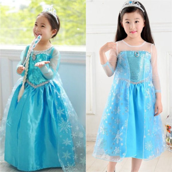 Kid Elsa Jenter Langarmet Prinsesse Kappe Cosplay Cosplay Fest 120cm